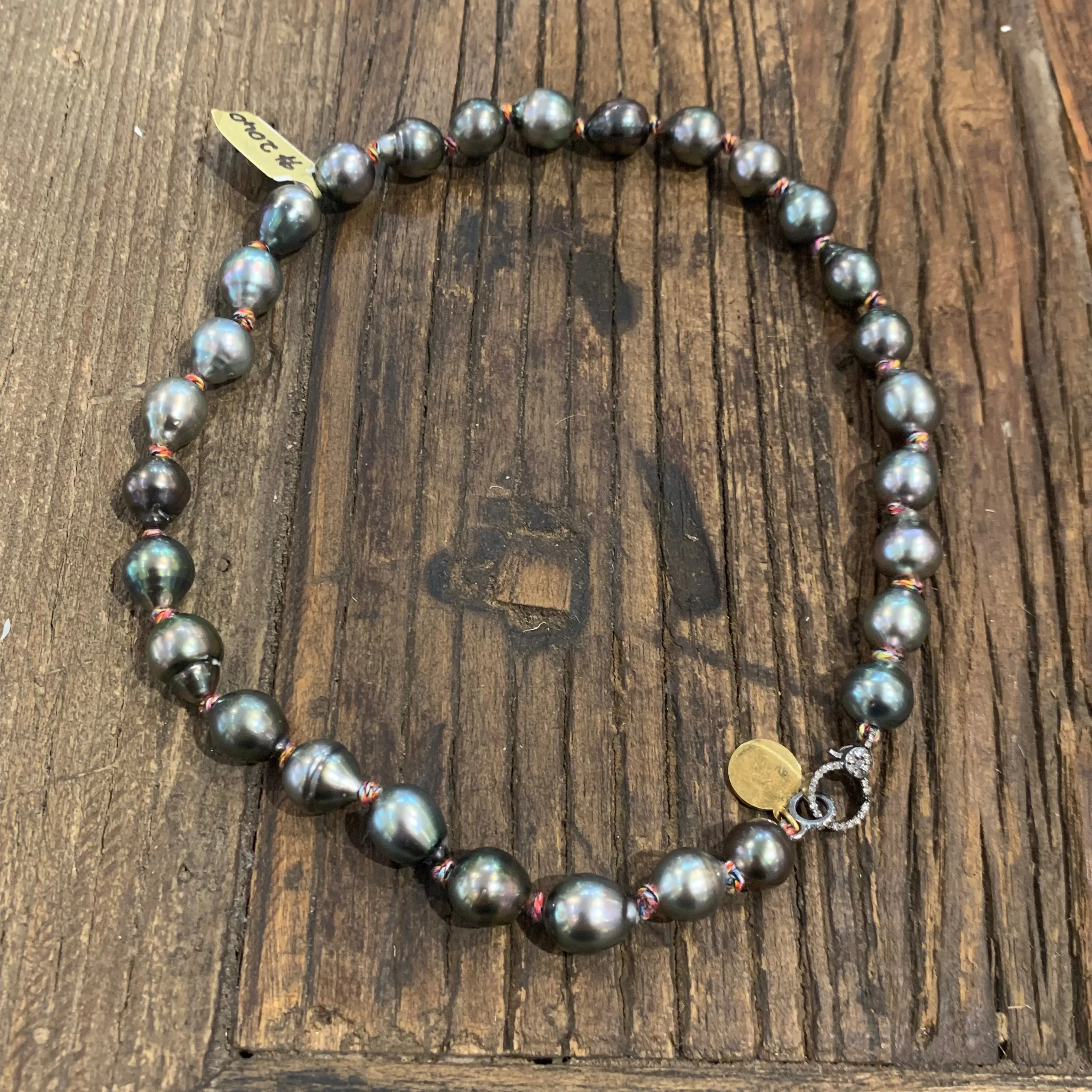 Tahitians Pearls on Colorful Thread w/ Diamond Clasp Choker | 15.5”