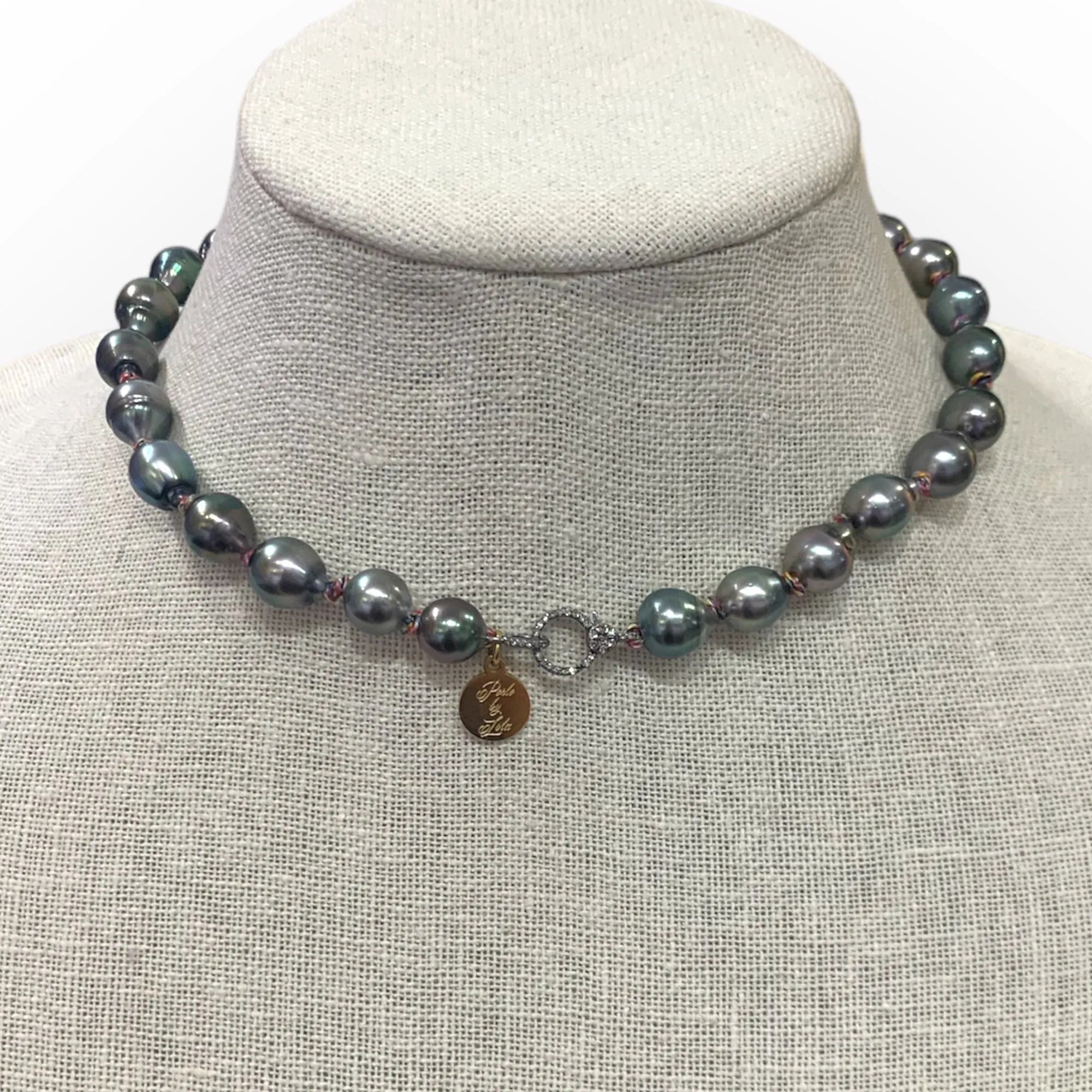 Tahitians Pearls on Colorful Thread w/ Diamond Clasp Choker | 15.5”