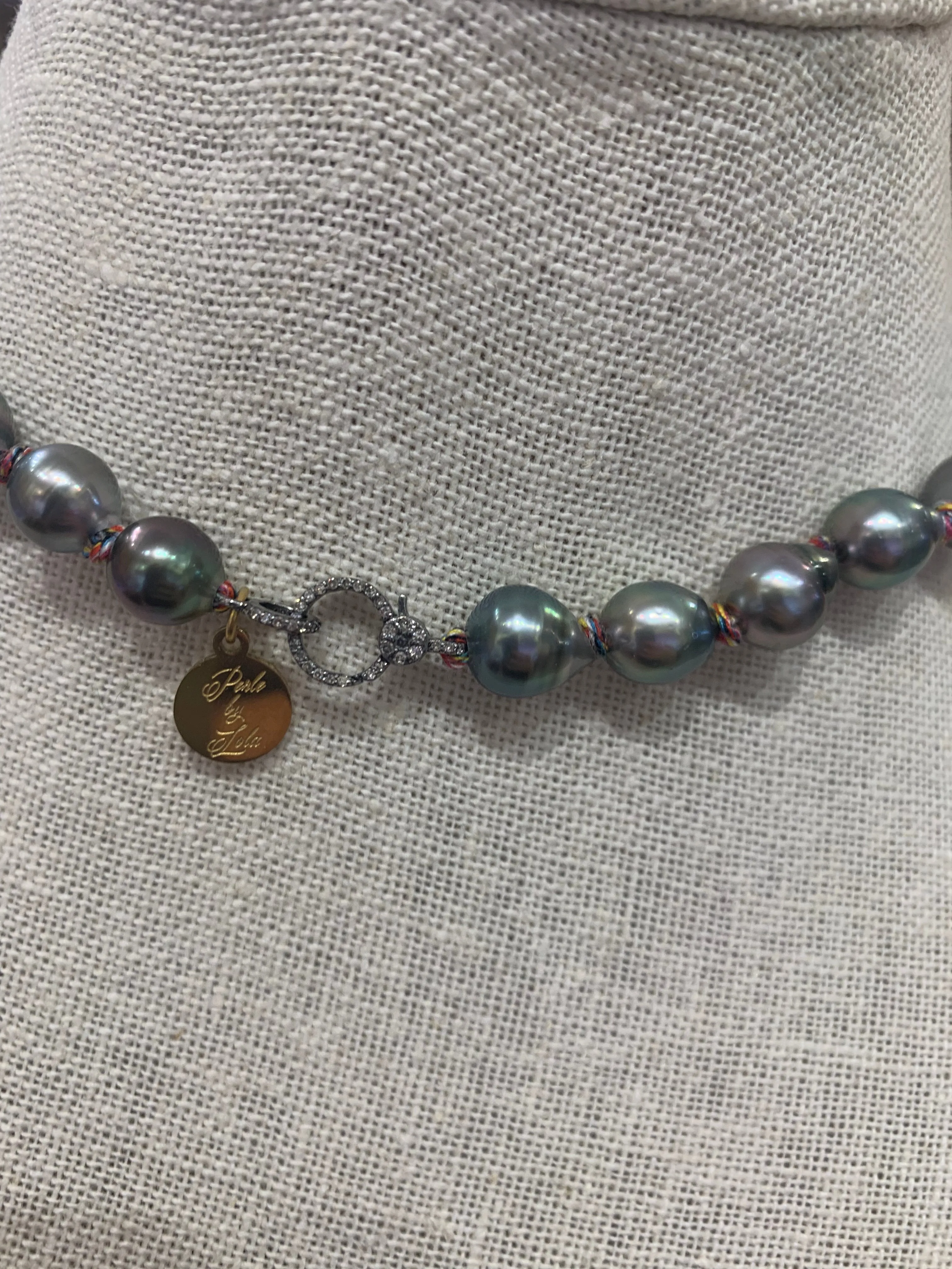 Tahitians Pearls on Colorful Thread w/ Diamond Clasp Choker | 15.5”
