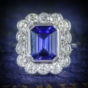 Tanzanite Diamond Ring 18Ct White Gold 4Ct Tanzanite