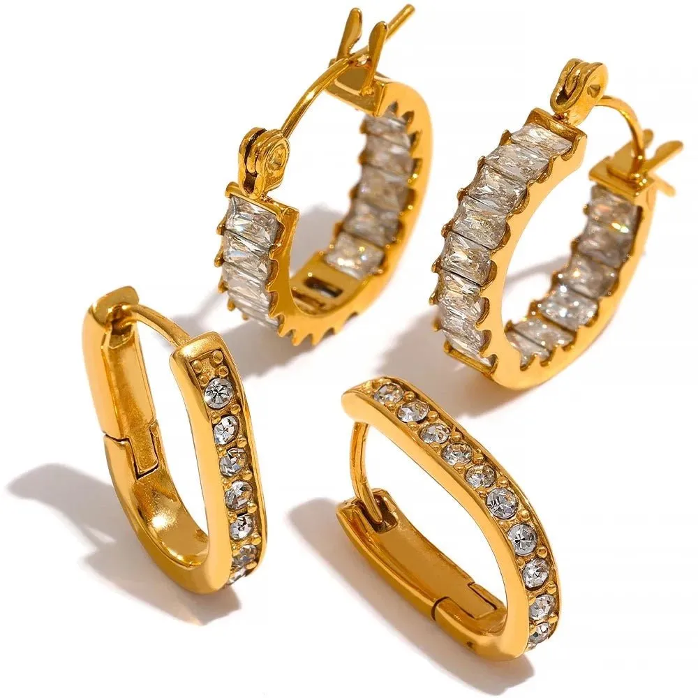 Tarnish Free Exquisite Cubic Zirconia Hoop Huggie Earrings