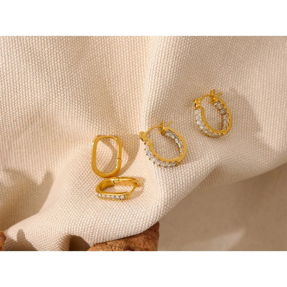 Tarnish Free Exquisite Cubic Zirconia Hoop Huggie Earrings