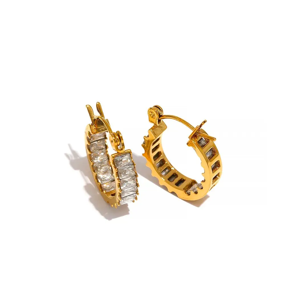 Tarnish Free Exquisite Cubic Zirconia Hoop Huggie Earrings