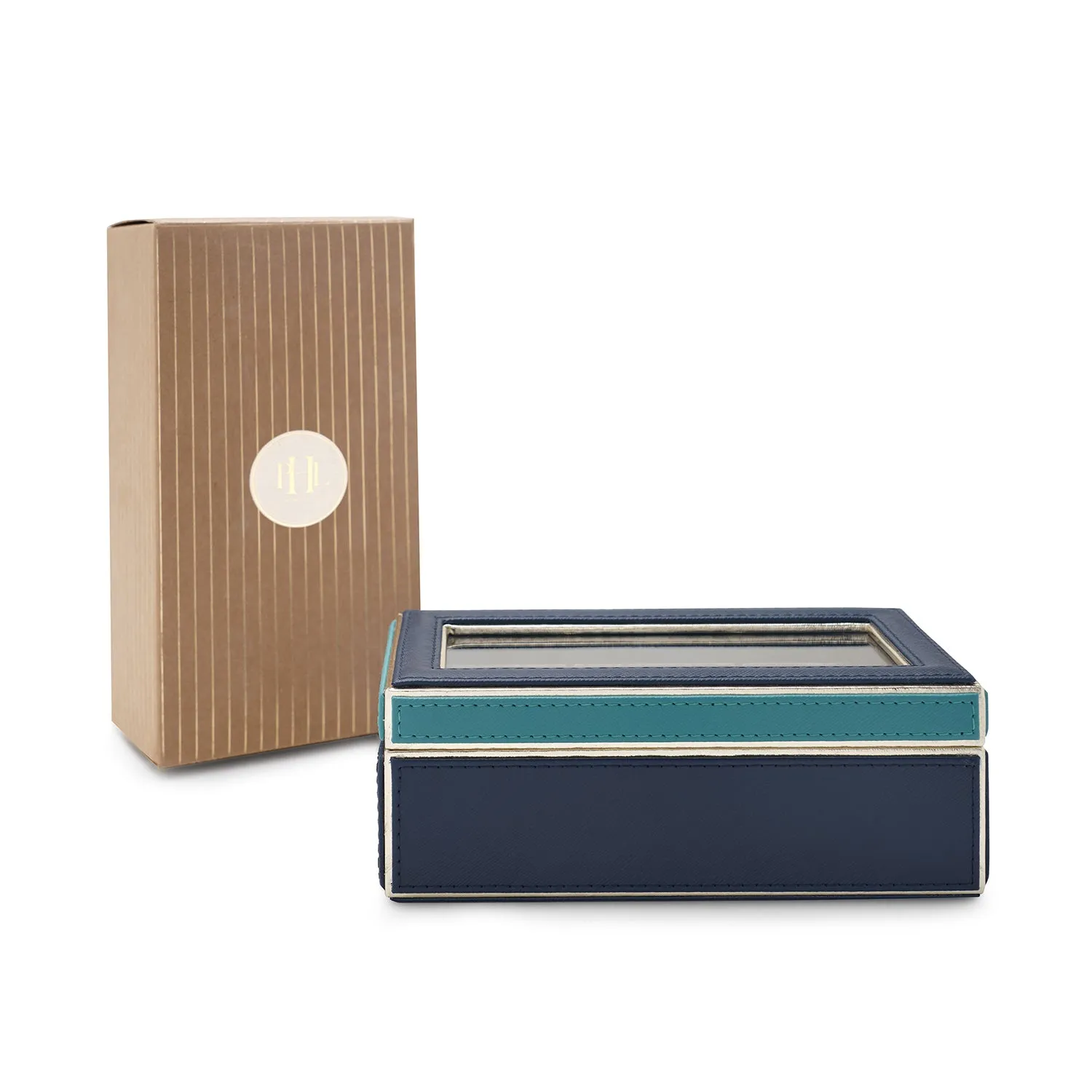 Teal 3 Compartment Faux Leather Watch Box