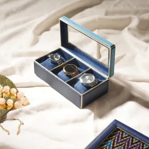 Teal 3 Compartment Faux Leather Watch Box