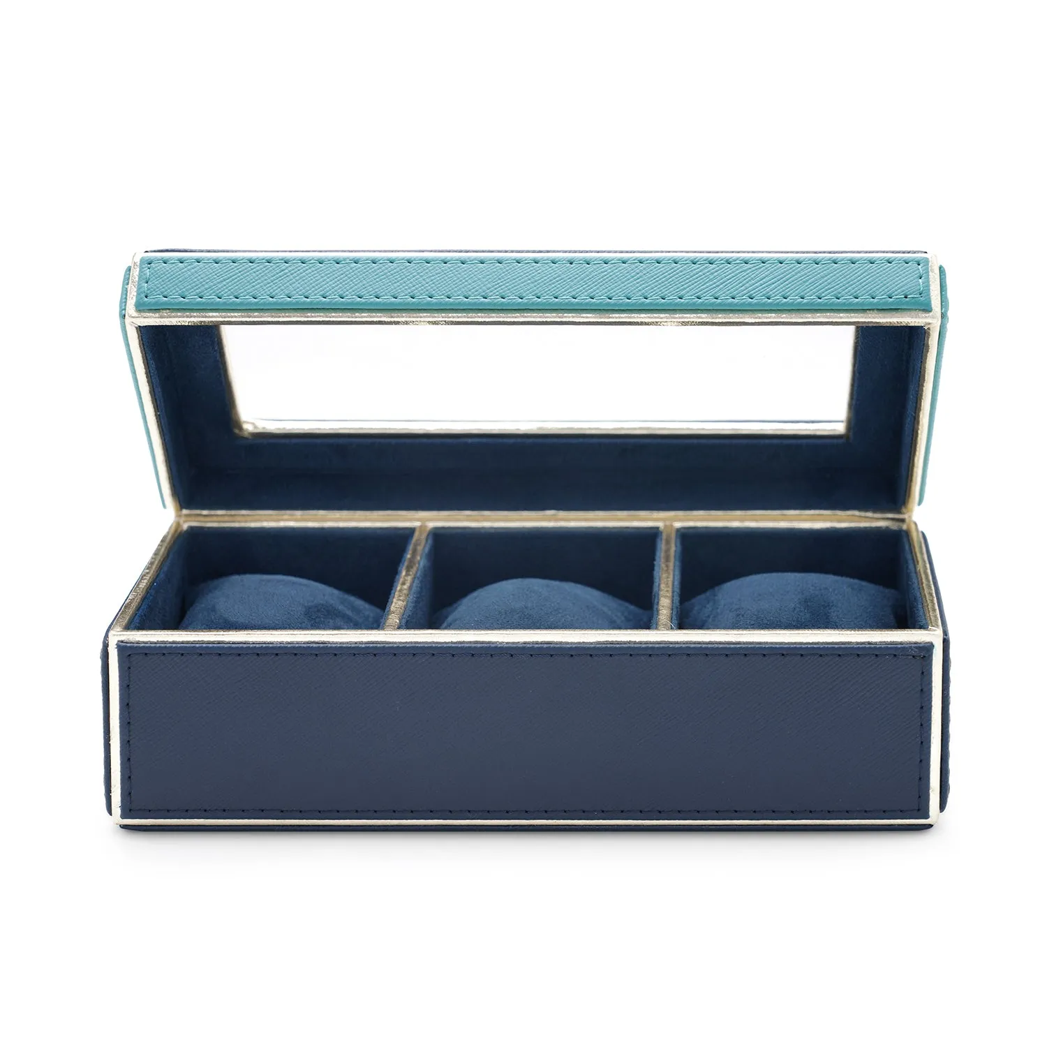 Teal 3 Compartment Faux Leather Watch Box