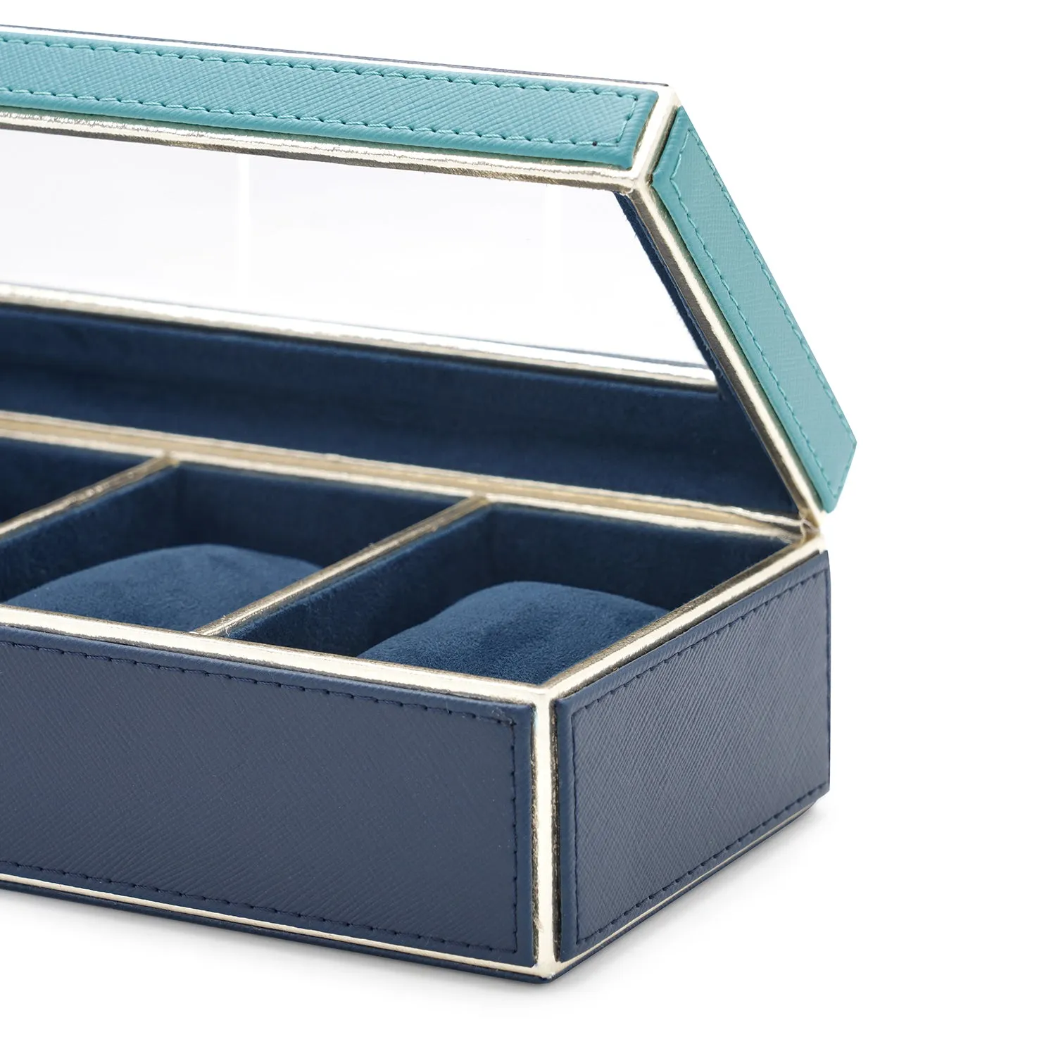 Teal 3 Compartment Faux Leather Watch Box