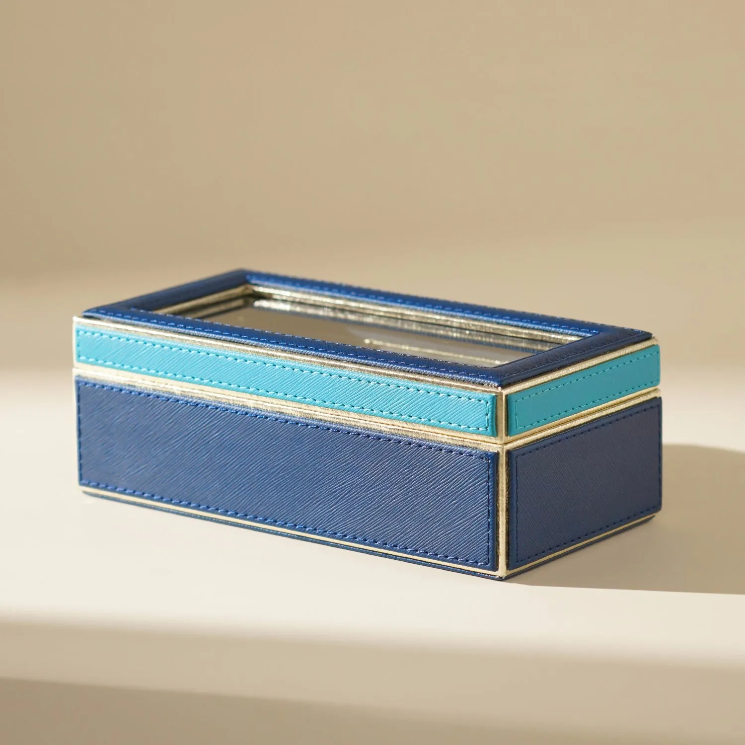 Teal 3 Compartment Faux Leather Watch Box