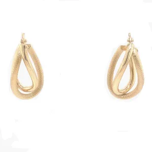 Textured and High Polish Double Oval Hoop Earrings - 14kt Yellow Gold