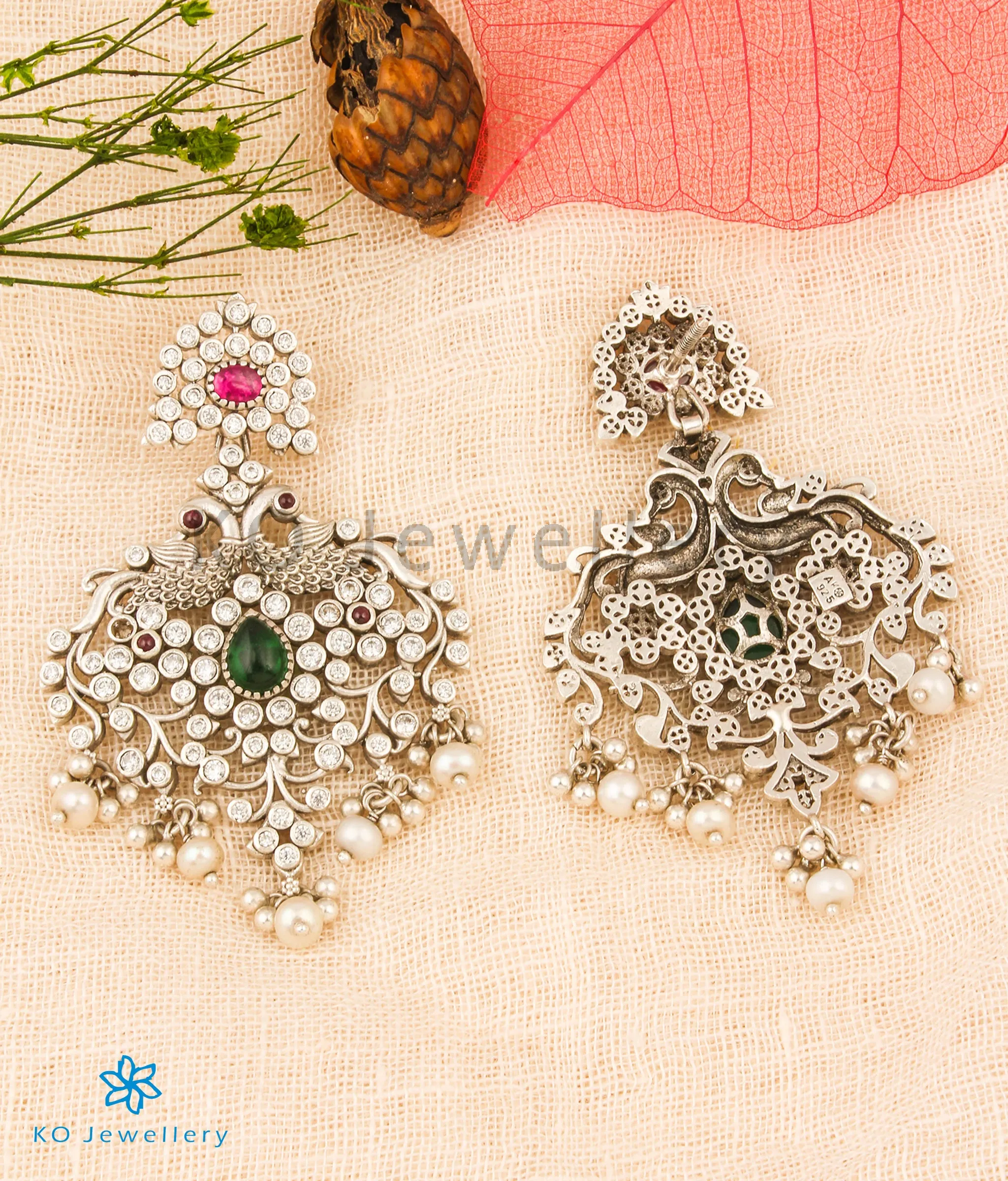 The Mayuraka Silver Peacock Earrings (Oxidised)