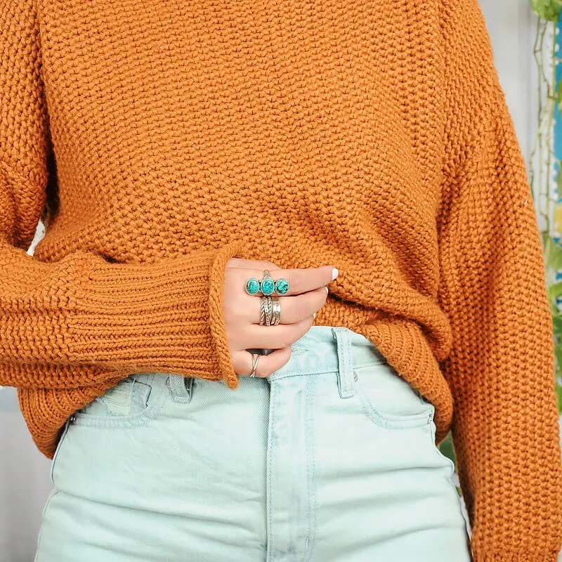 Three Stone Turquoise Ring Sterling Silver