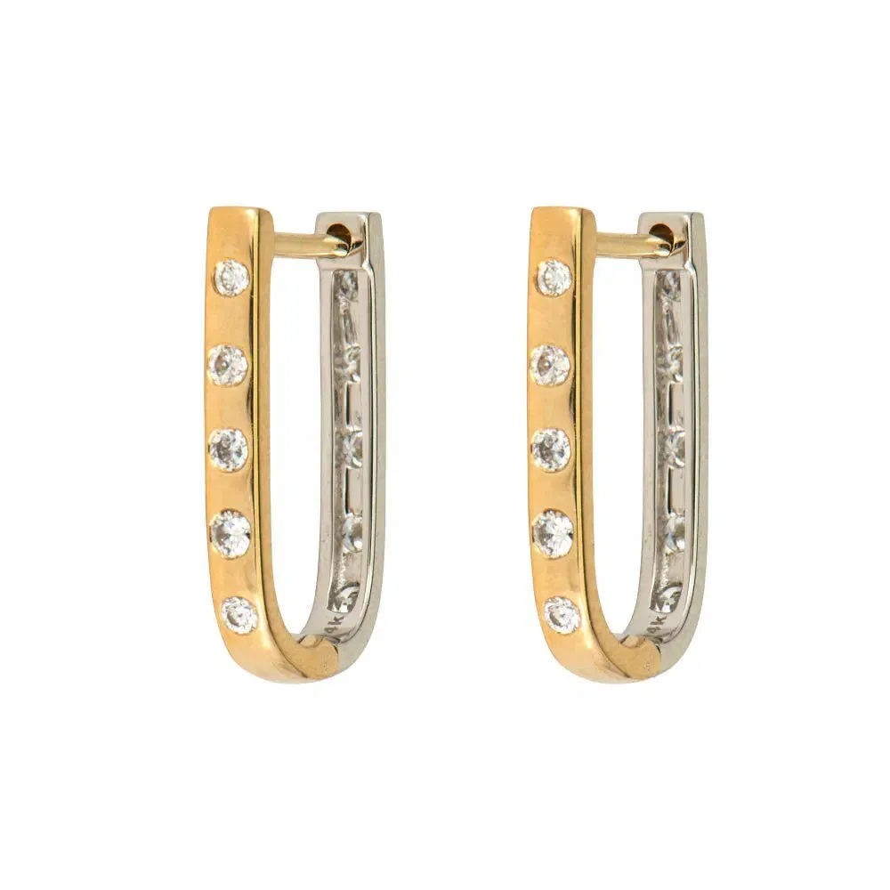 Three Stories White and Yellow Double Sided Curved Diamond Hoop