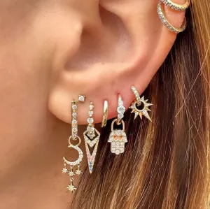 Three Stories White and Yellow Double Sided Curved Diamond Hoop