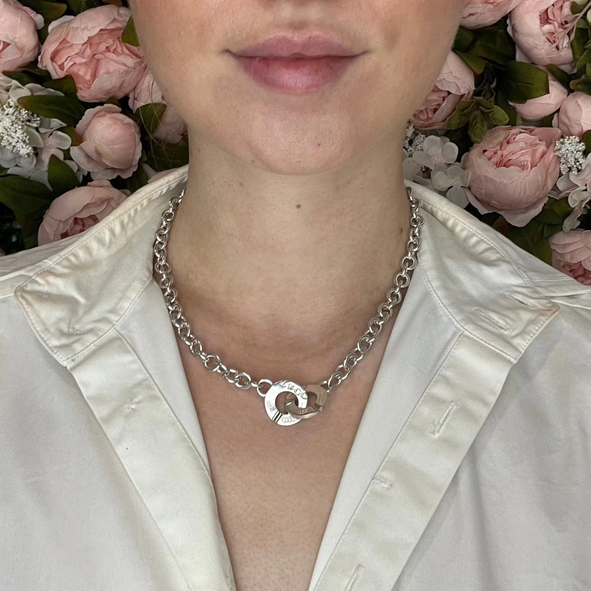 Tiffany & Co 1837 Interlocking Circles Sterling Silver Choker Necklace -16"