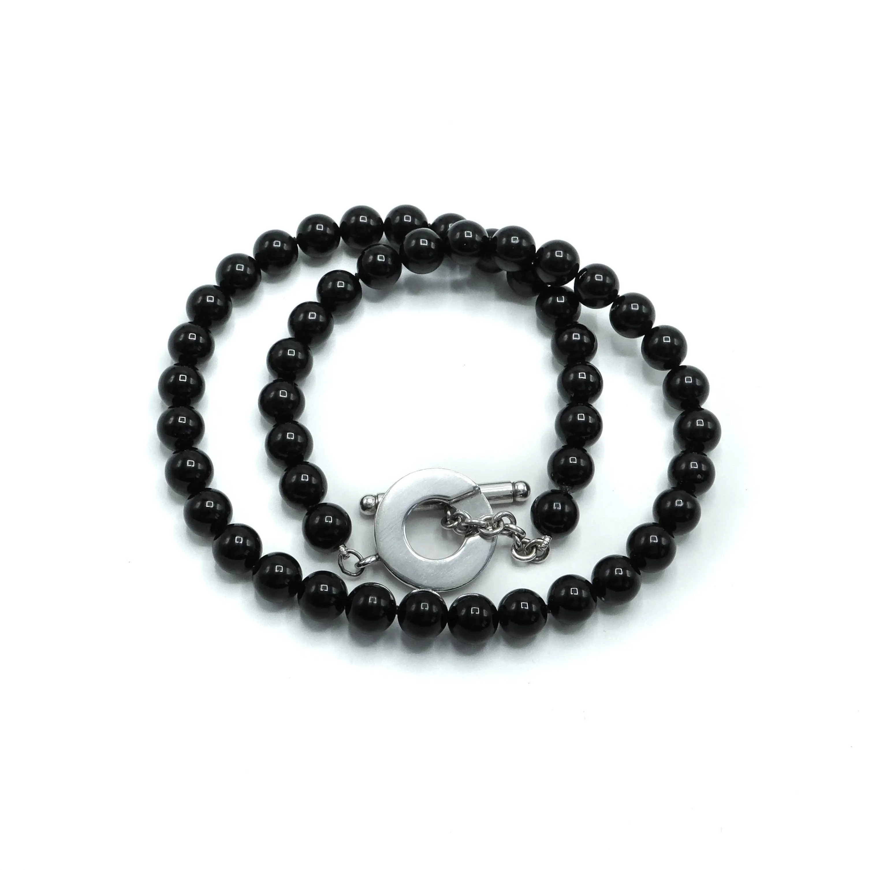 Tiffany & Co Black Onyx Bead Toggle Sterling Silver Choker Necklace - 18"