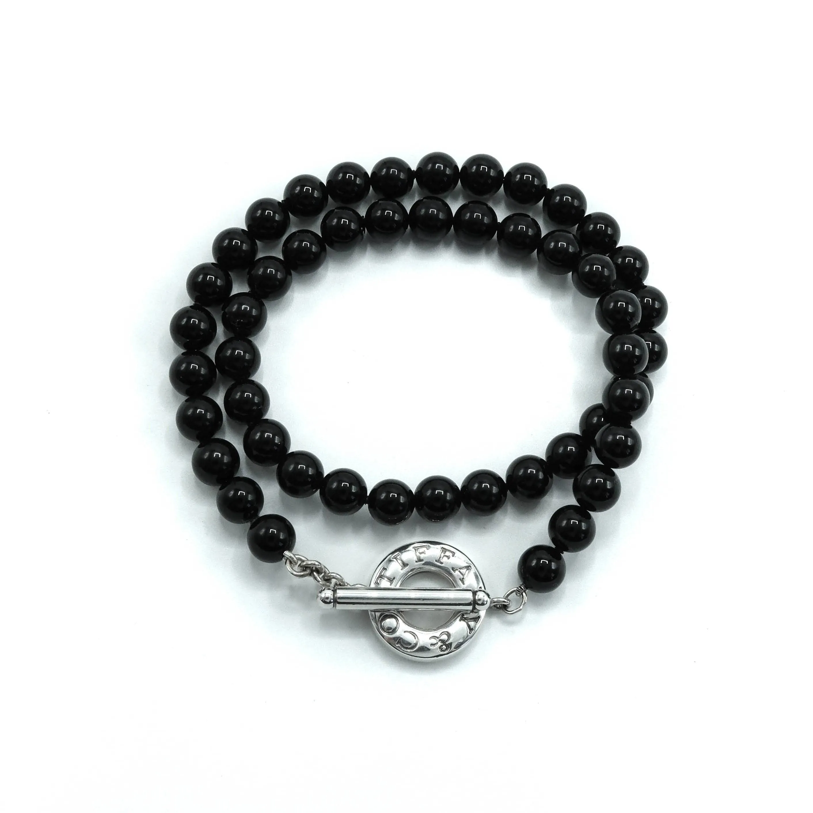 Tiffany & Co Black Onyx Bead Toggle Sterling Silver Choker Necklace - 18"
