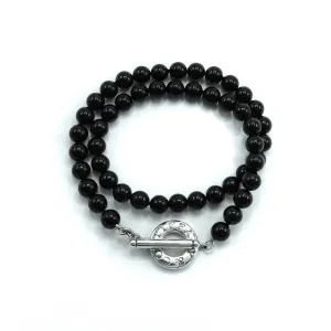 Tiffany & Co Black Onyx Bead Toggle Sterling Silver Choker Necklace - 18"