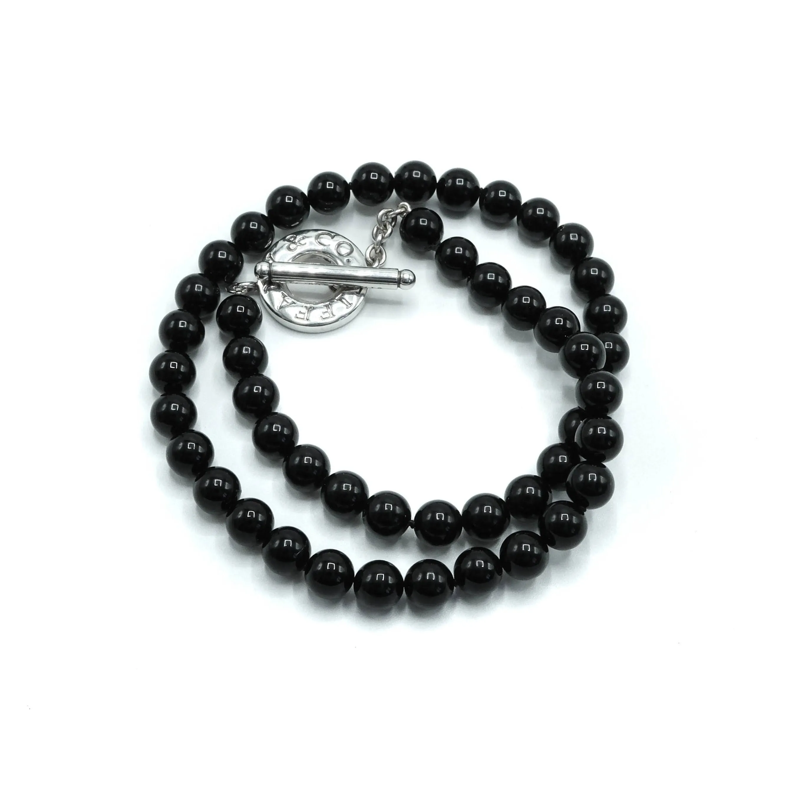 Tiffany & Co Black Onyx Bead Toggle Sterling Silver Choker Necklace - 18"