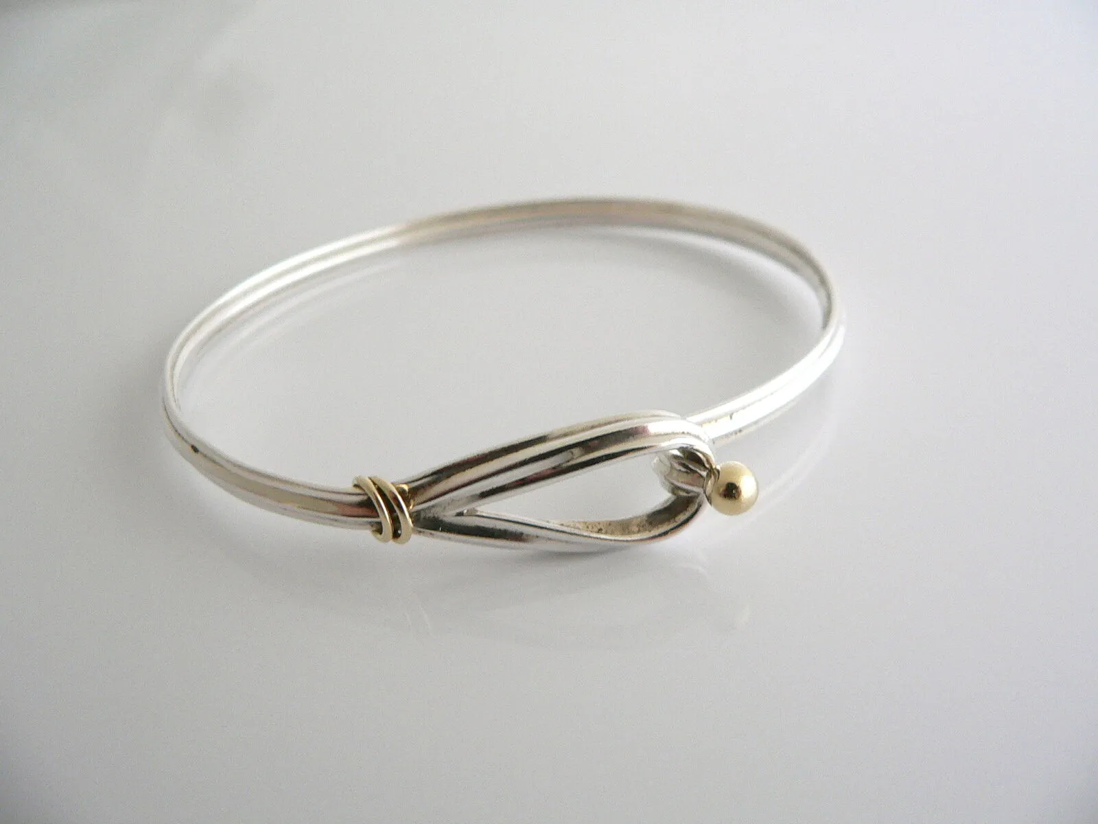 Tiffany & Co Hook & Eye Bangle Silver 18K Gold Loop Love Bracelet Gift T and Co