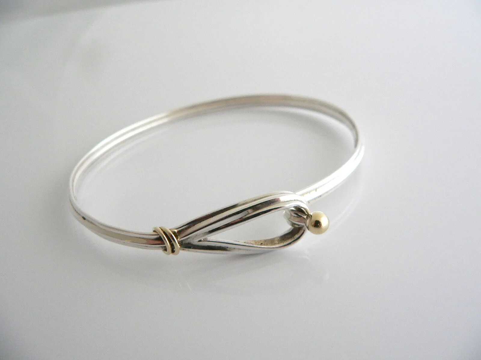 Tiffany & Co Hook & Eye Bangle Silver 18K Gold Loop Love Bracelet Gift T and Co