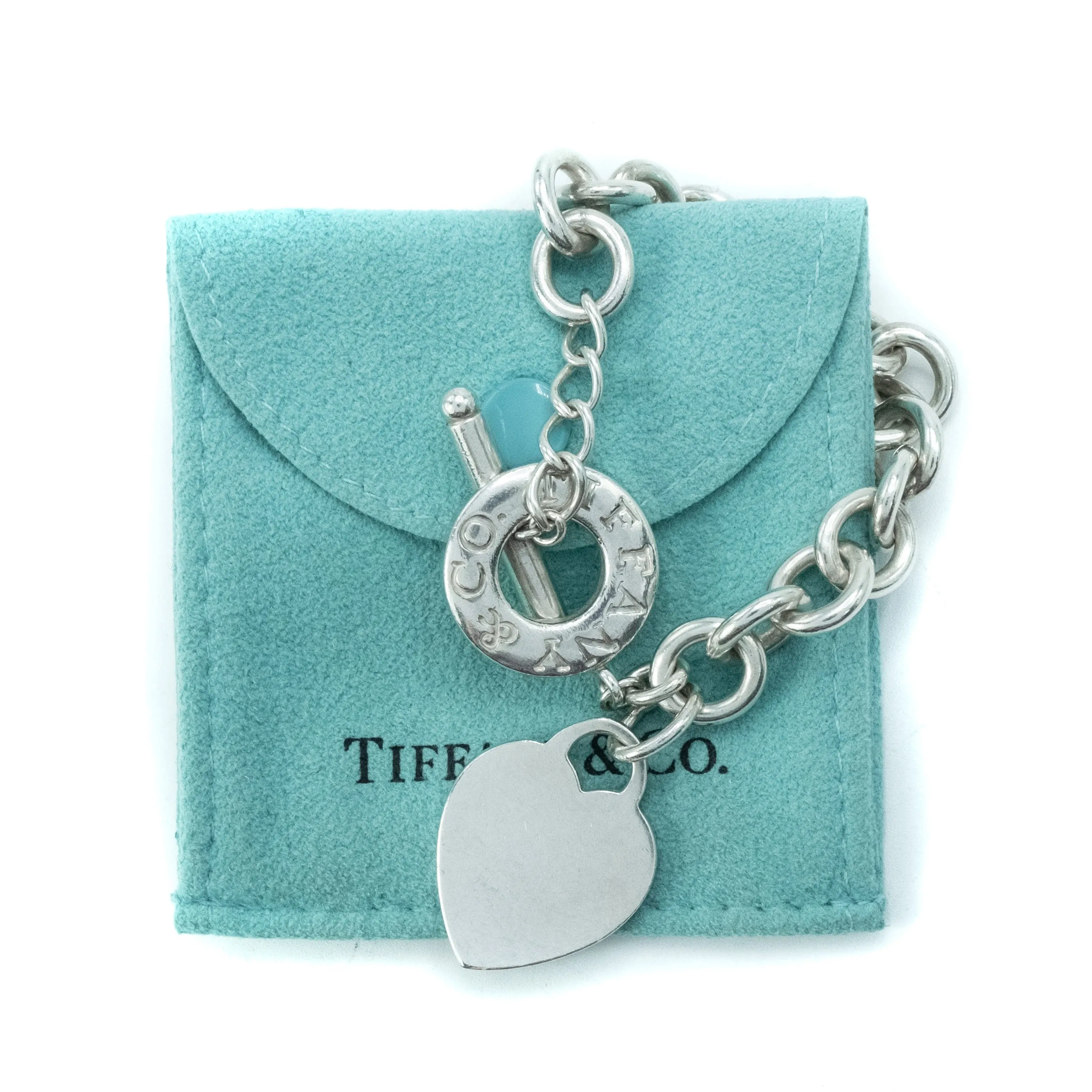 Tiffany & Co Plain Heart Tag Sterling Silver Pendant Toggle Choker Necklace - 15.25"