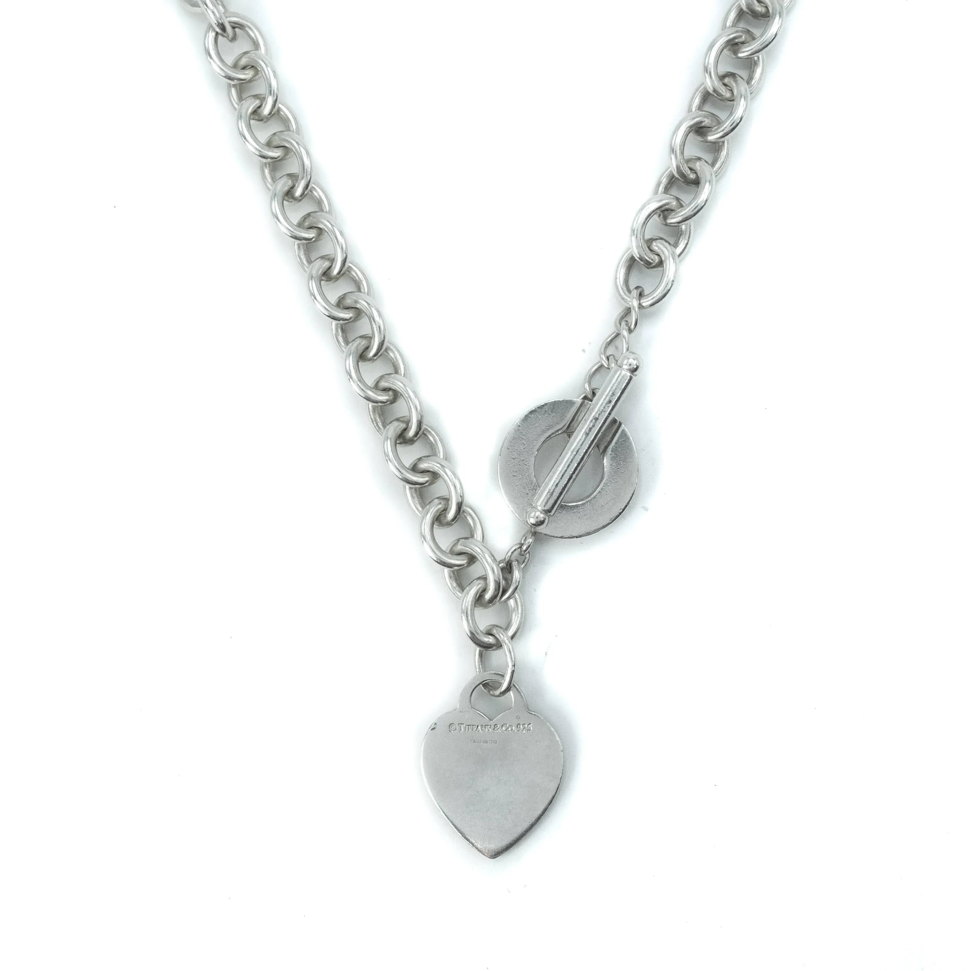 Tiffany & Co Plain Heart Tag Sterling Silver Pendant Toggle Choker Necklace - 15.25"