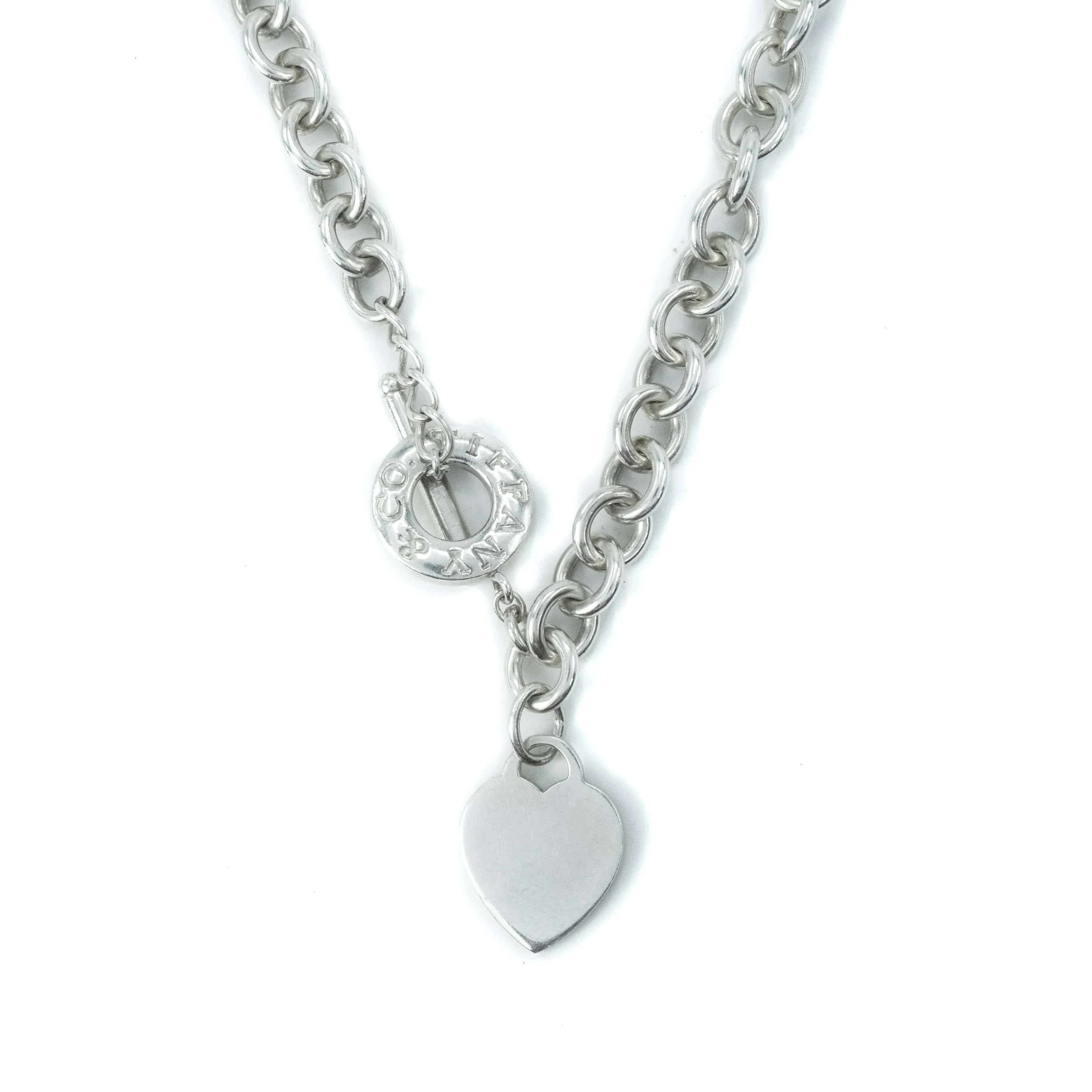 Tiffany & Co Plain Heart Tag Sterling Silver Pendant Toggle Choker Necklace - 15.25"