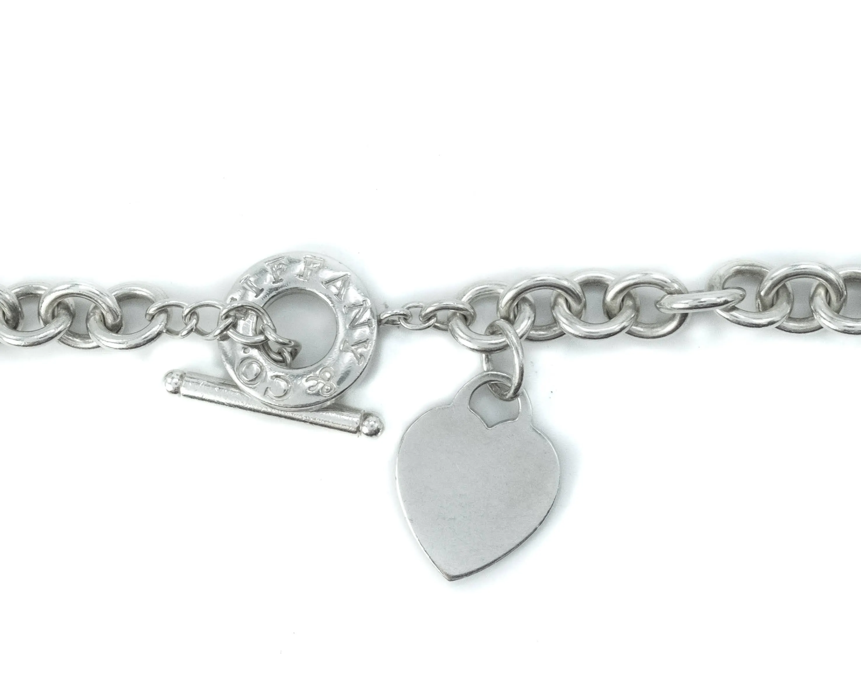 Tiffany & Co Plain Heart Tag Sterling Silver Pendant Toggle Choker Necklace - 15.25"