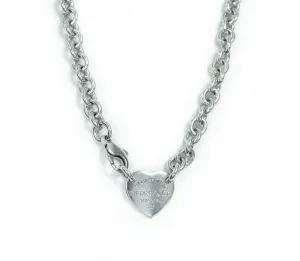 Tiffany & Co Return to Tiffany Heart Tag Chain Link Sterling Silver Choker Necklace - 15”