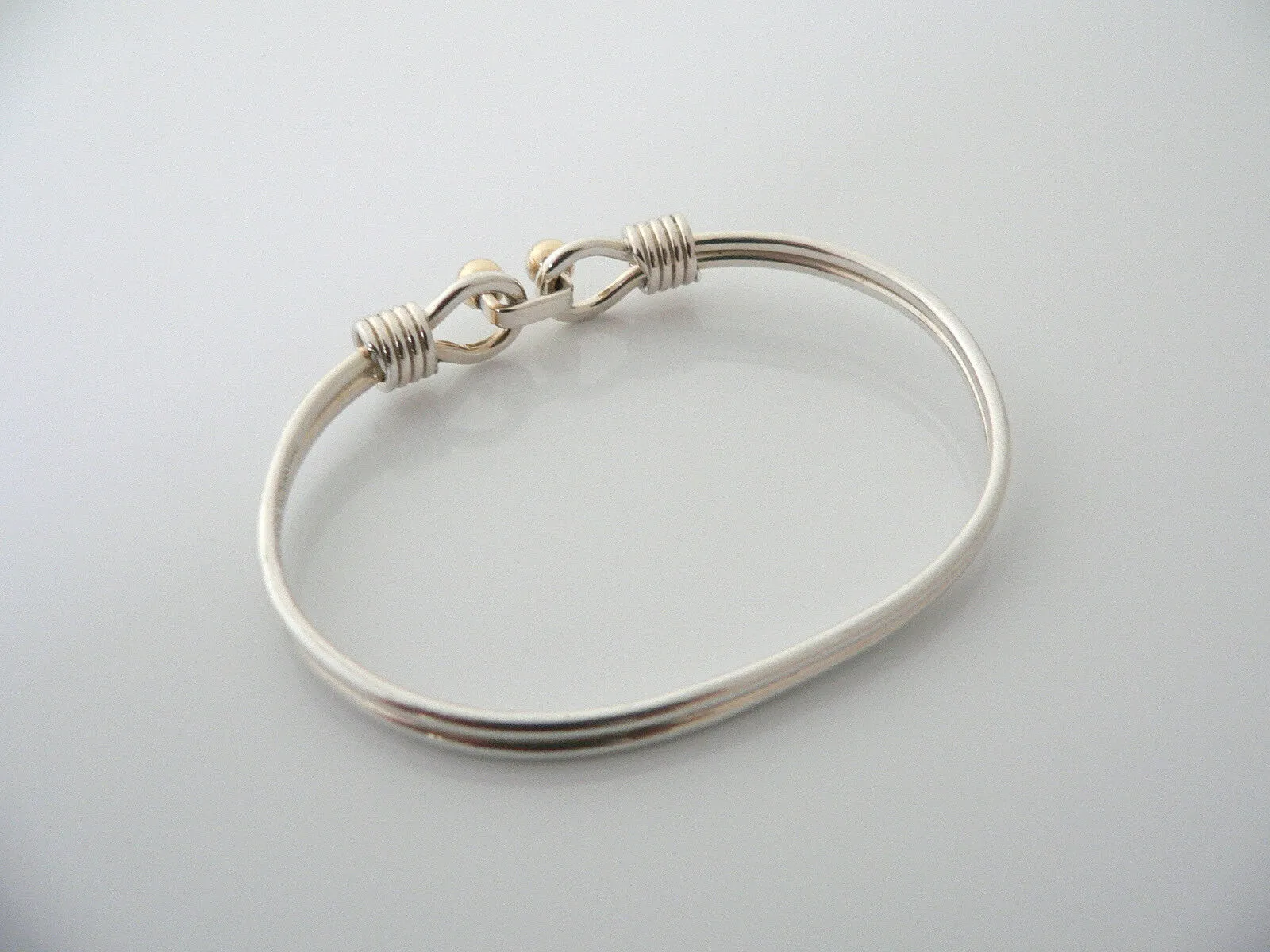 Tiffany & Co Silver 18K Gold Hook Bangle Ball Bracelet Gift Love Statement