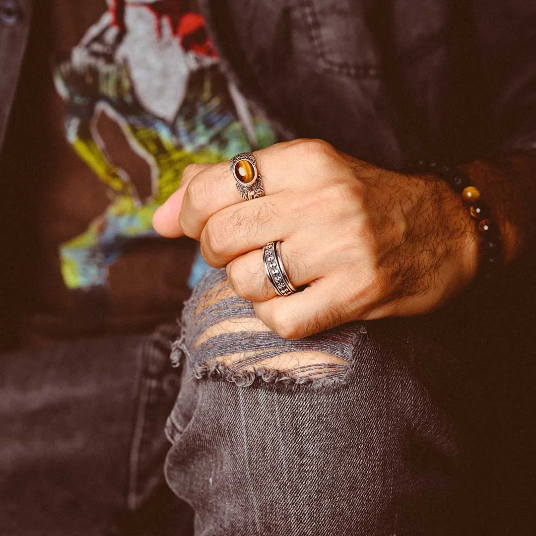 Tiger's Eye Tribals Ring for Men Sterling Silver
