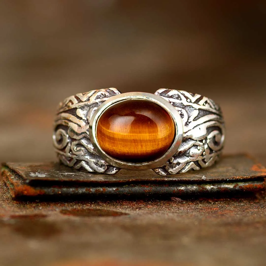 Tiger's Eye Tribals Ring for Men Sterling Silver