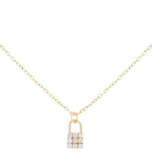 Tiny Diamond Lock Necklace 14K