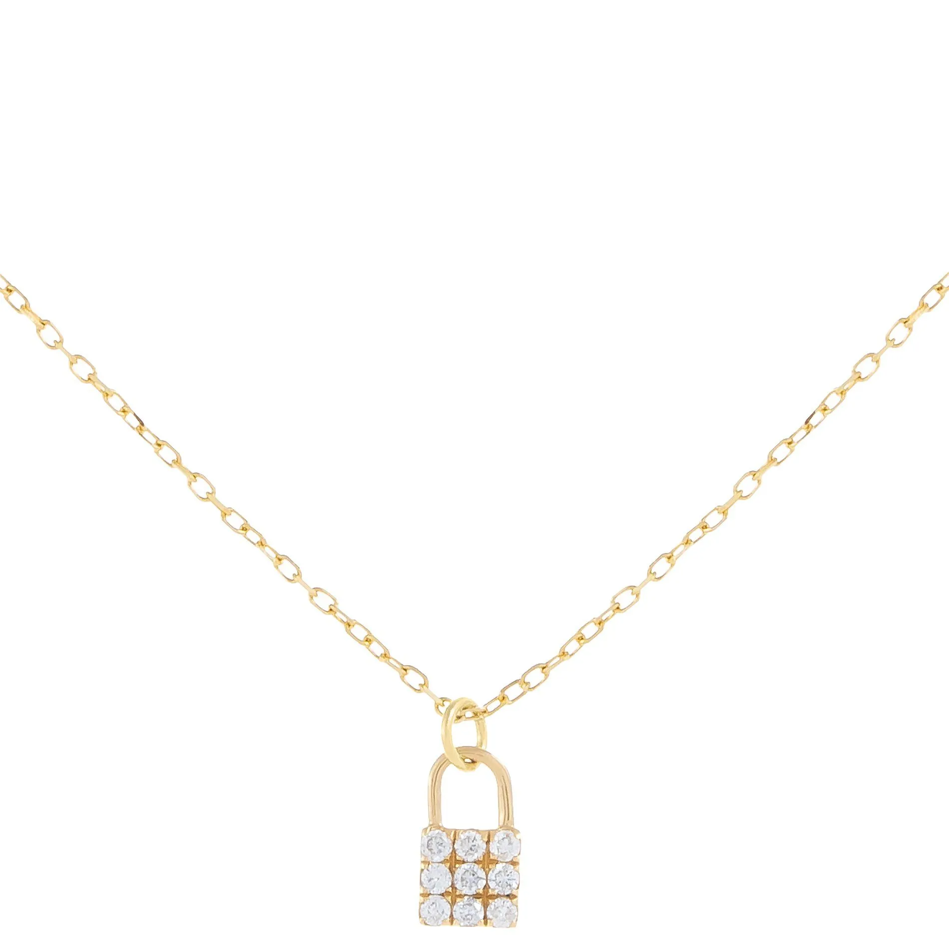 Tiny Diamond Lock Necklace 14K