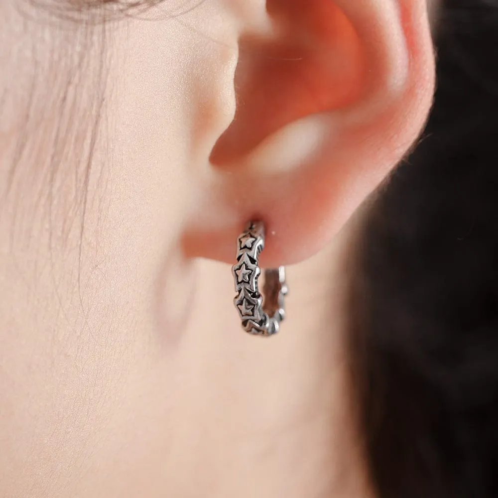 Titanium Steel Cross Hoop Earrings for Men