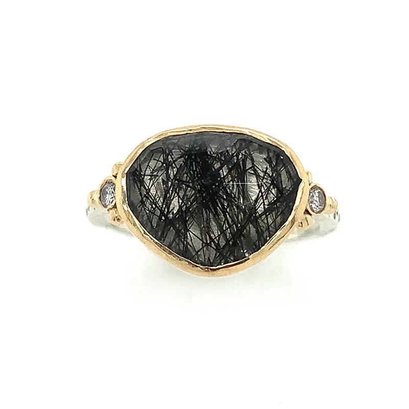 Tourmalinated Quartz   Diamonds Ring