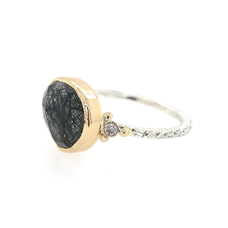 Tourmalinated Quartz   Diamonds Ring