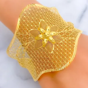 Trendy Distinct 21K Gold Floral Bangle Bracelet