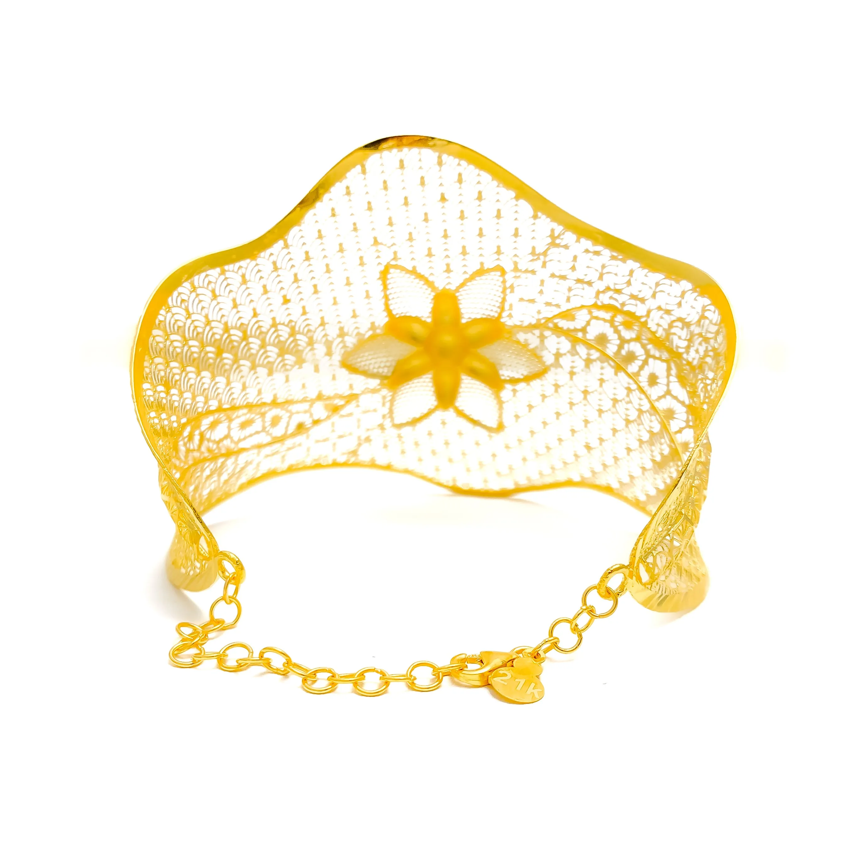 Trendy Distinct 21K Gold Floral Bangle Bracelet