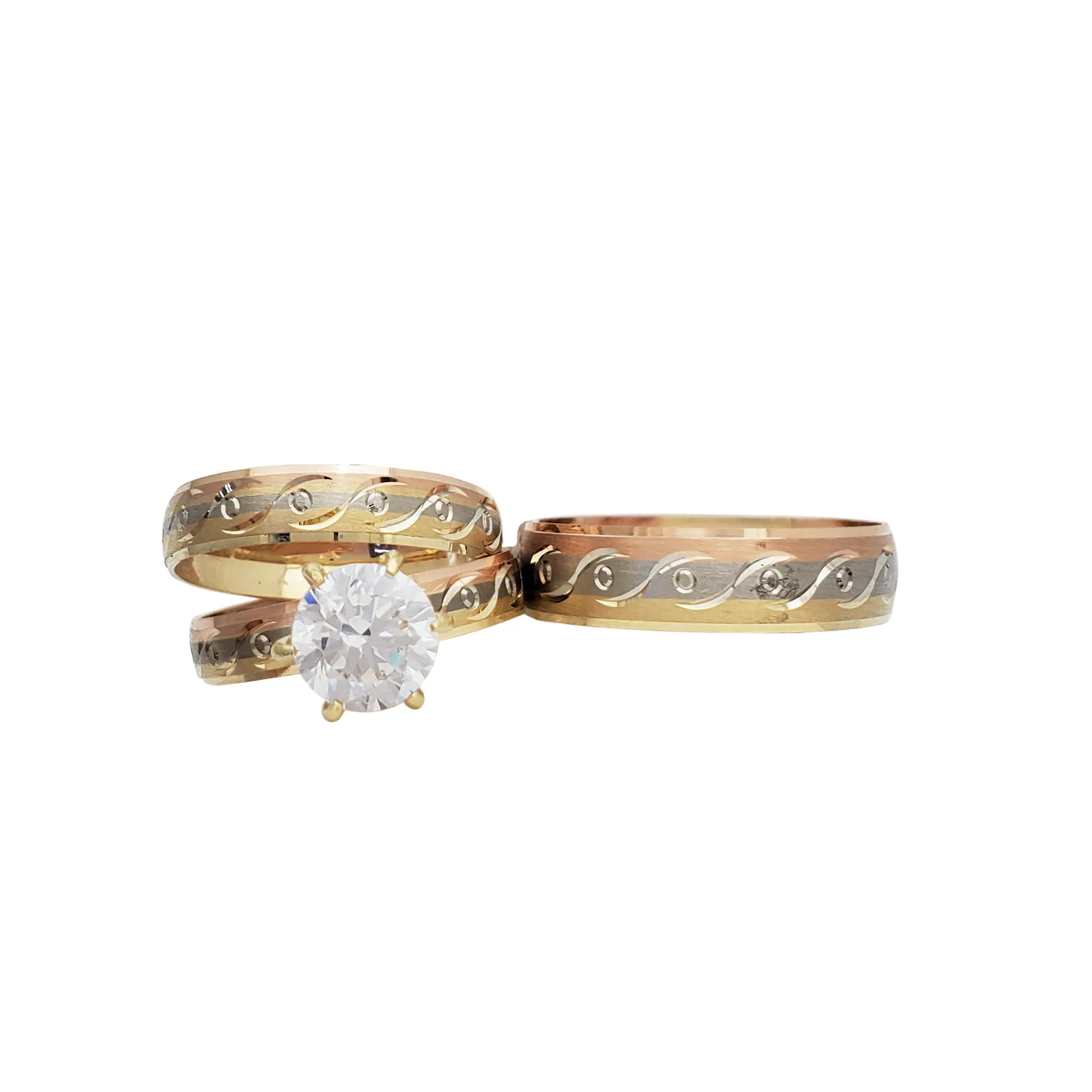 Tricolor Three-Piece Set Engagement Rings (14K)
