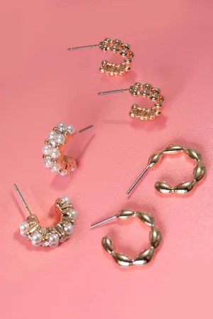 Trio Pearl Link Bean Huggie Hoops