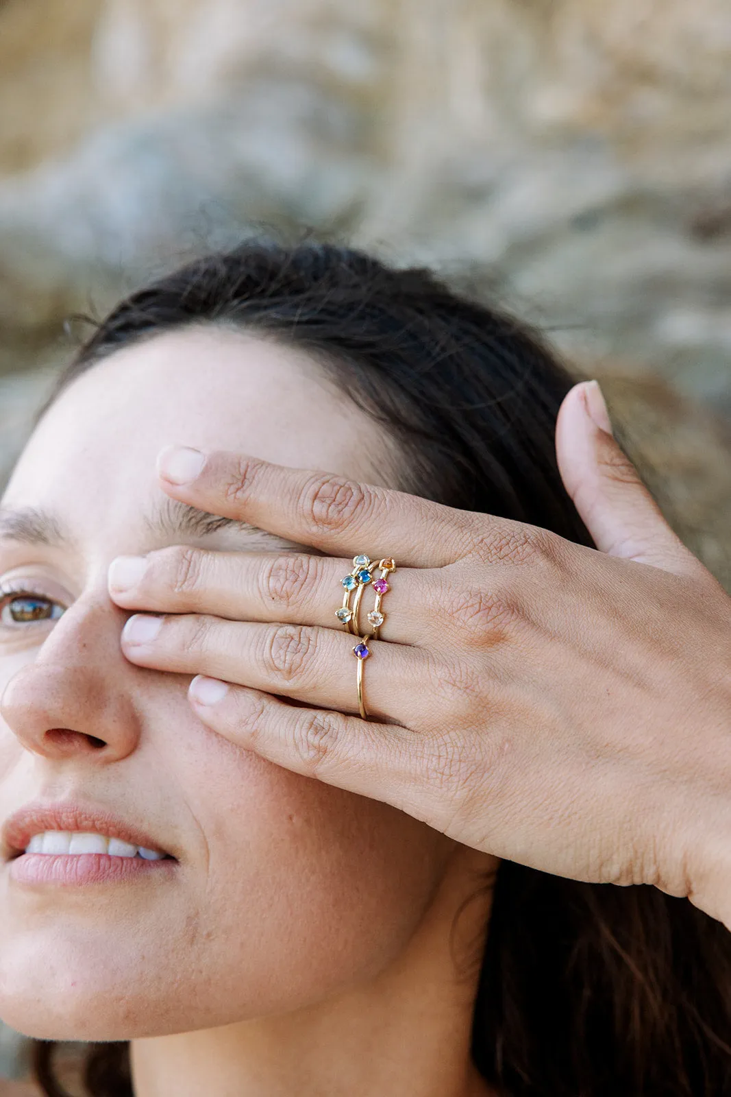 Triple Gemstone Ring in Diamond, Ruby, Citrine - Ring Size 5.75