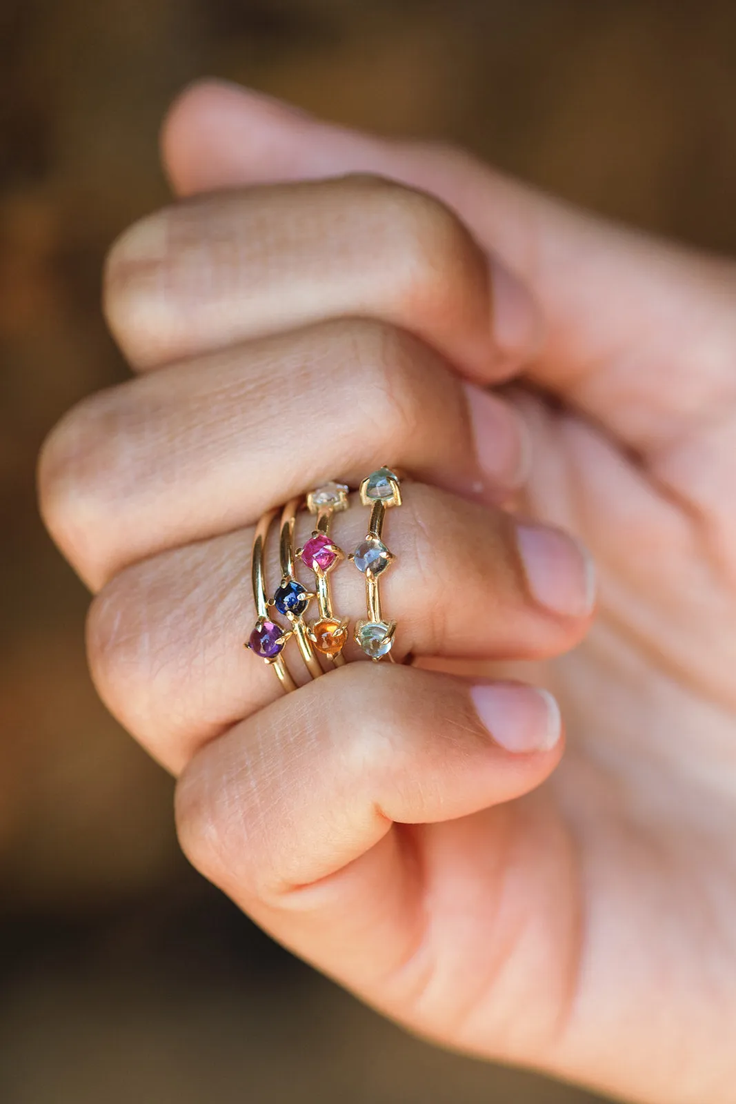 Triple Gemstone Ring in Diamond, Ruby, Citrine - Ring Size 5.75