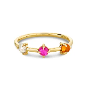 Triple Gemstone Ring in Diamond, Ruby, Citrine - Ring Size 5.75