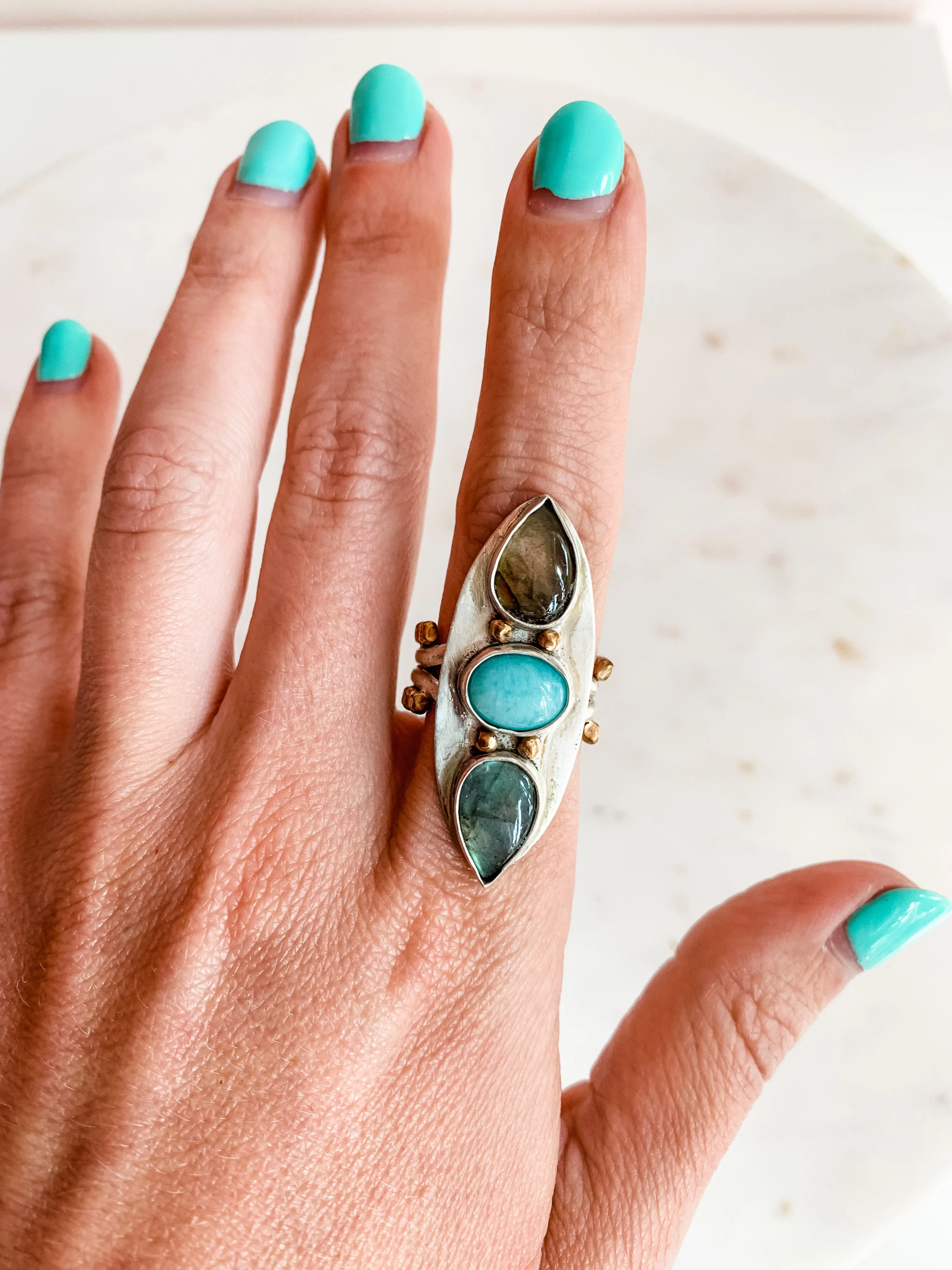 Triple Stone Warrior Ring - 6.5