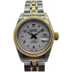 Tudor Princess Date 25mm Half Gold Automatic White Dial Watch
