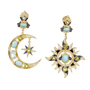 Turquoise Peridot Sun and Moon Earrings