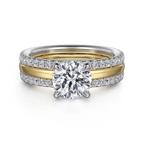 Two-Tone Diamond Wide Band Engagement Ring Mounting