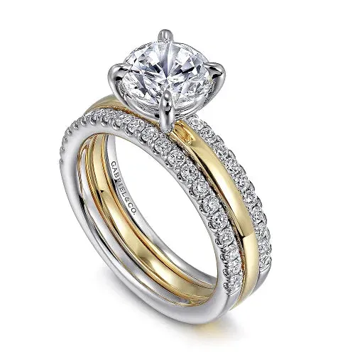 Two-Tone Diamond Wide Band Engagement Ring Mounting