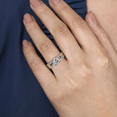 Two-Tone Diamond Wide Band Engagement Ring Mounting